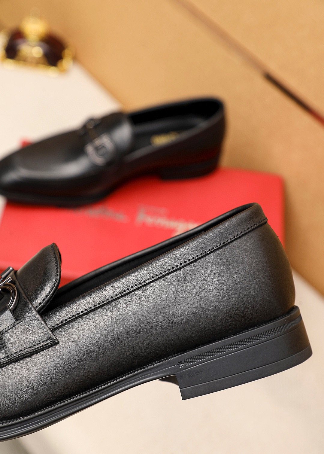 Ferragamo Black Leather Bit Loafers — detail