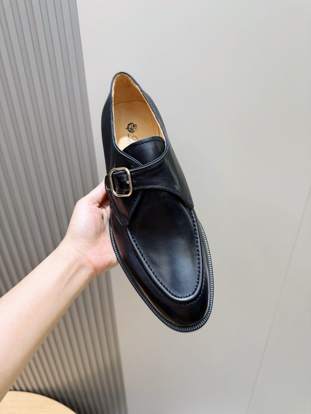 Loro Piana Black Buckle Loafers — front