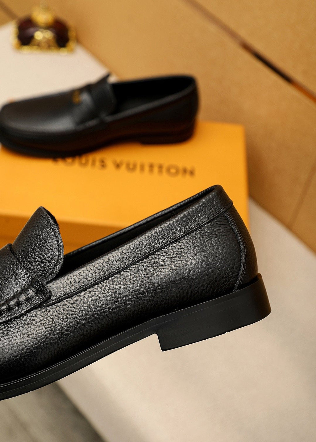 Louis Vuitton Black Pebbled Leather Loafers — side