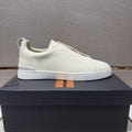 Zegna Cream Brown Lace Low-Top Sneakers — hero