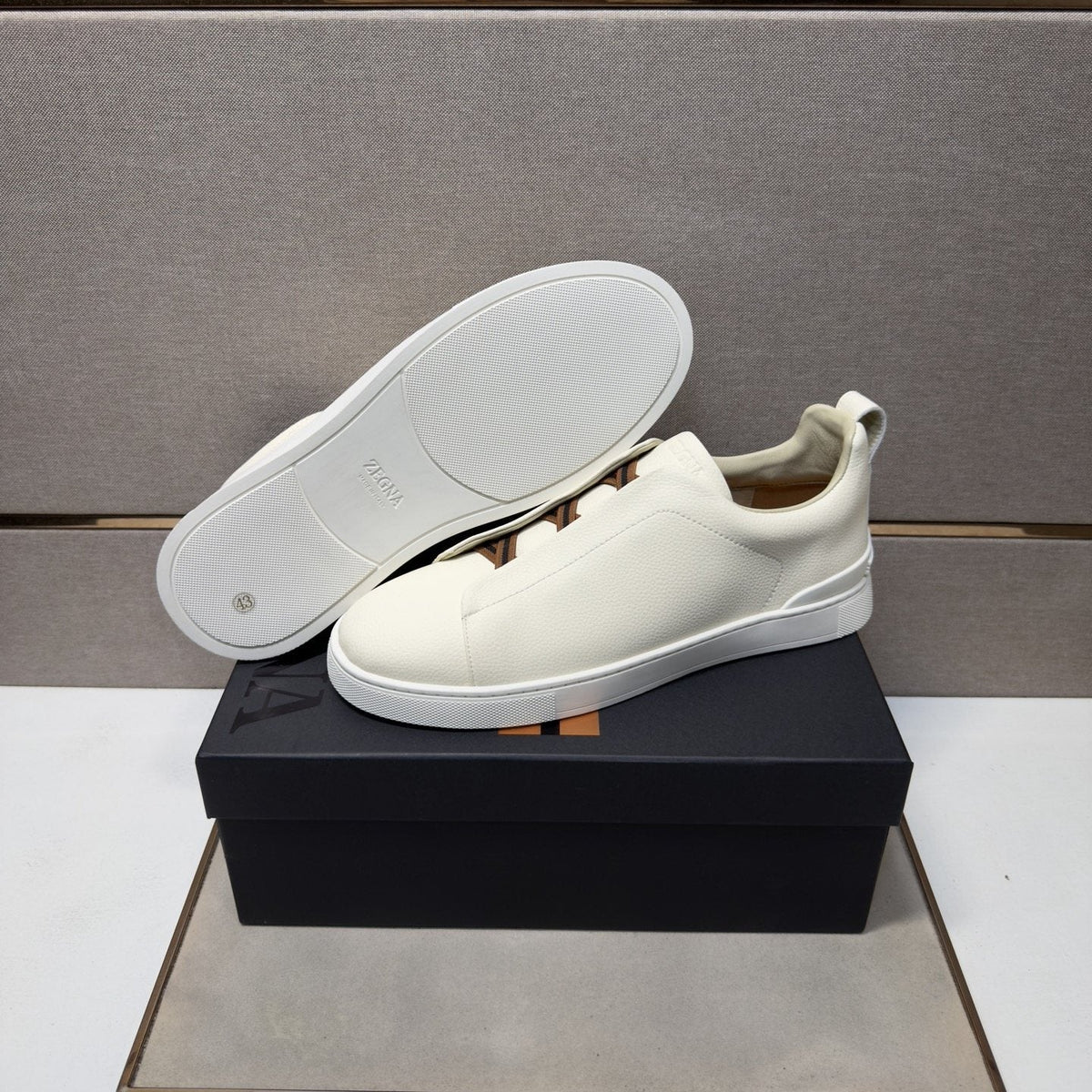 Zegna Cream Brown Lace Low-Top Sneakers — detail