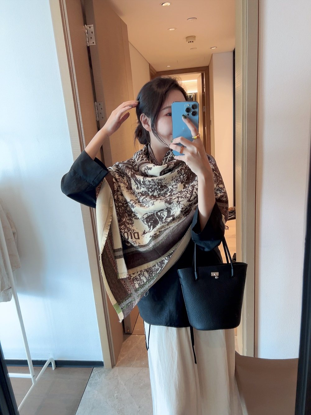 Dior Reversible Fringed Scarf — model