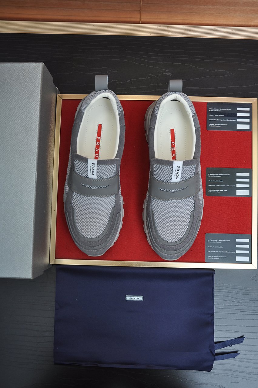 Prada Gray Strap Slip-On Sneakers — front
