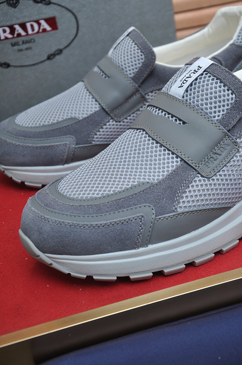 Prada Gray Strap Slip-On Sneakers — detail