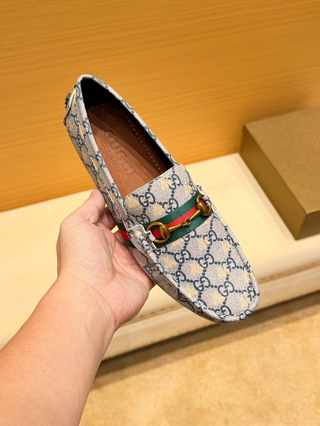 Gucci Patterned Web Driving Loafers — front