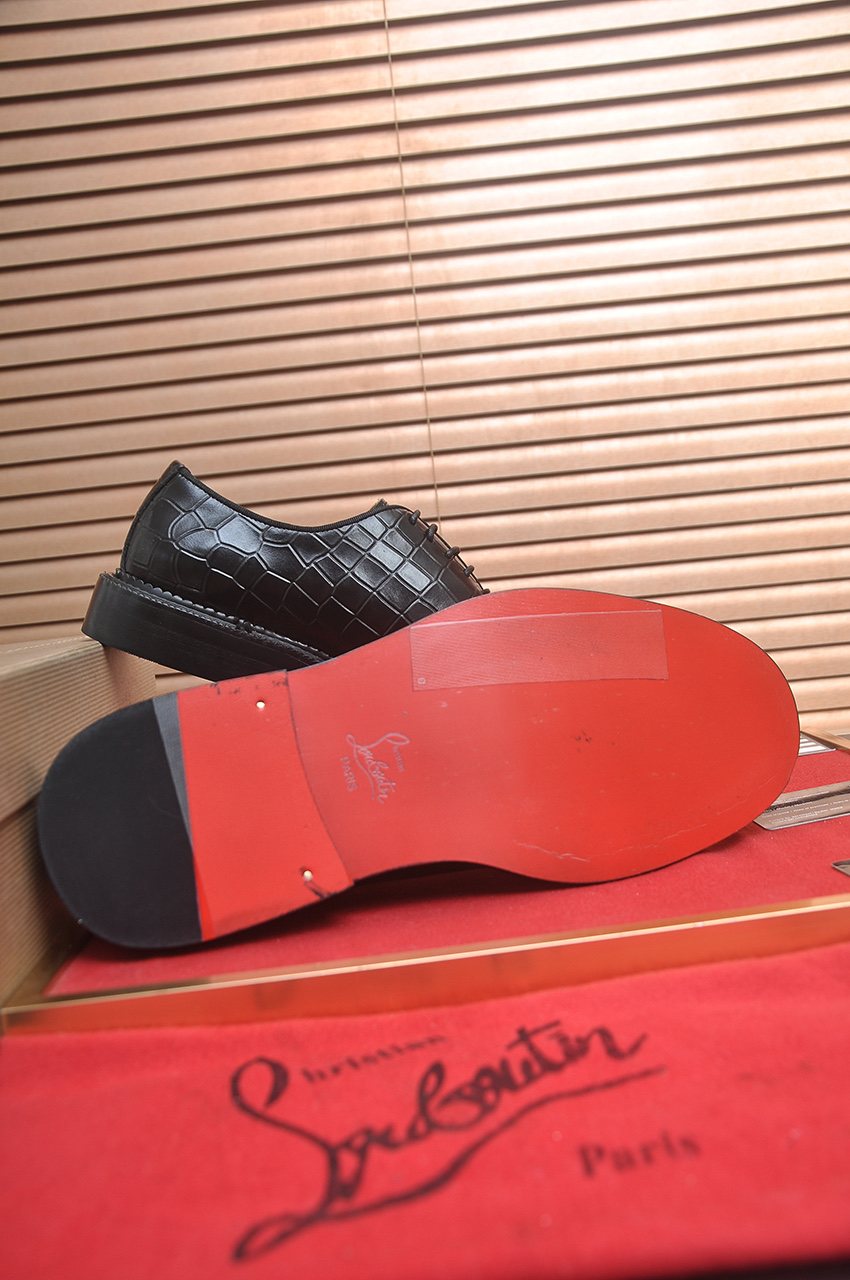 Christian Louboutin Black Embossed Lace-Up Dress Shoes — side