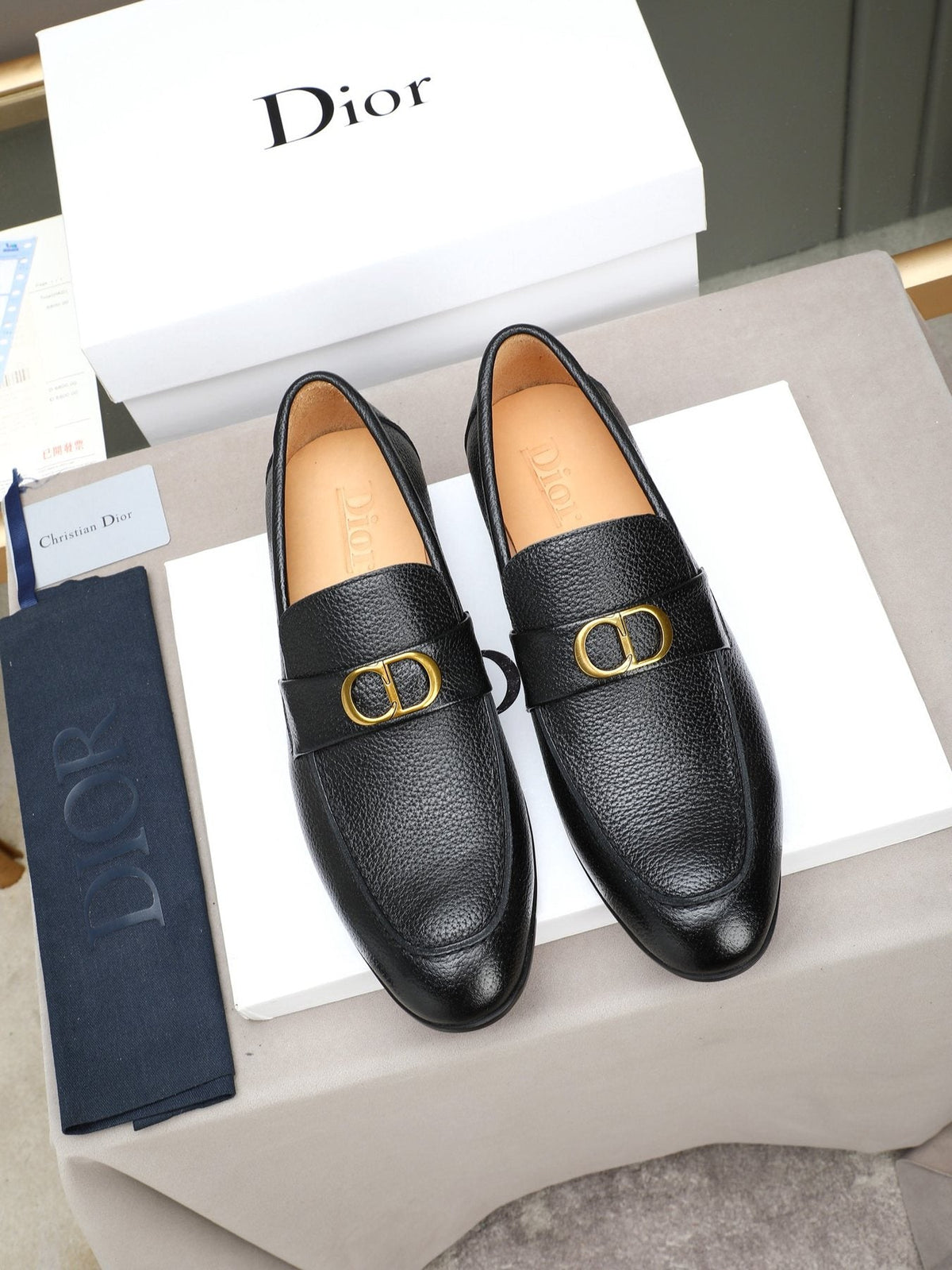 Dior Black Buckle Loafers — front