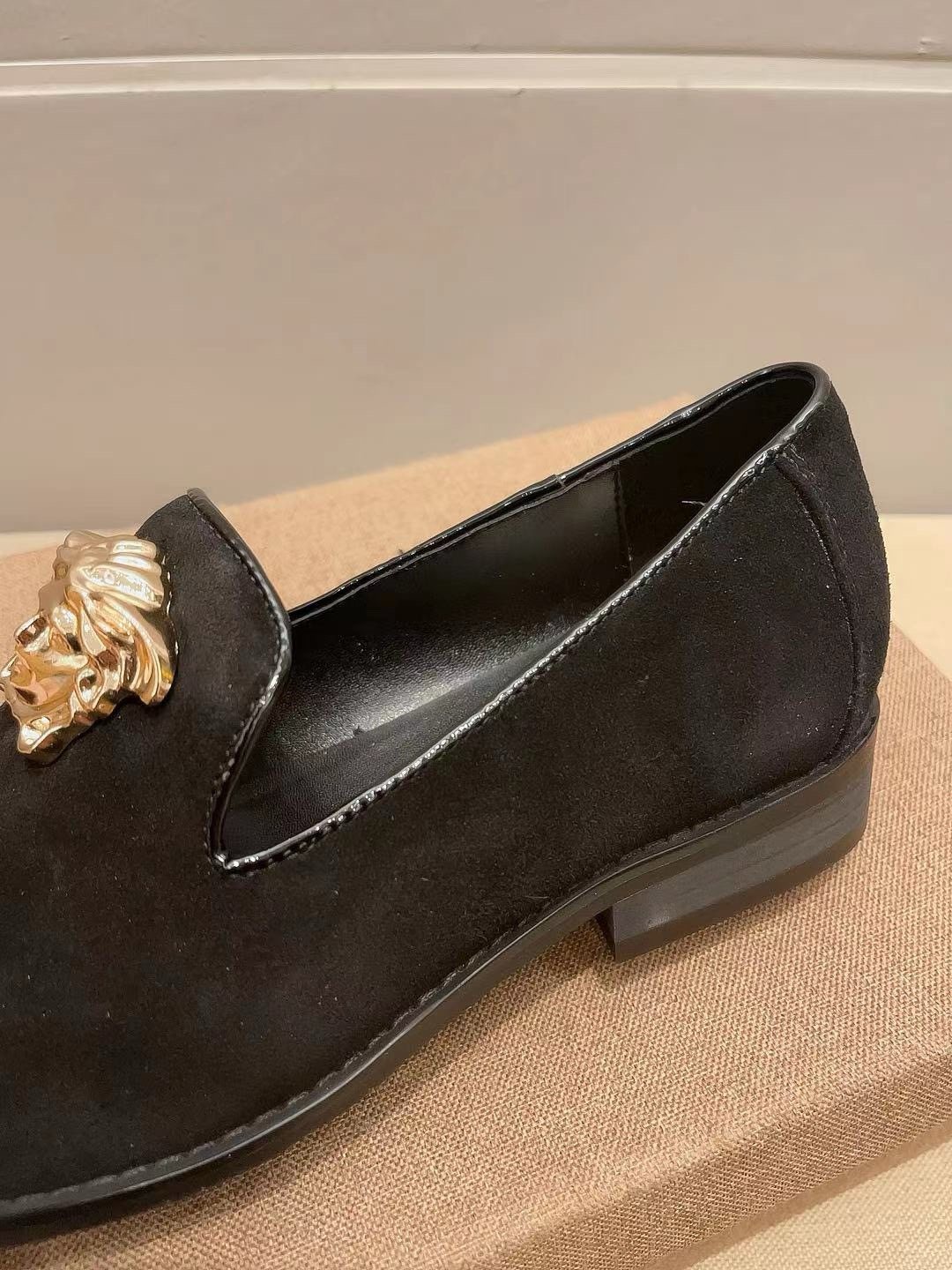Versace Black Gold-Tone Ornament Loafers — detail