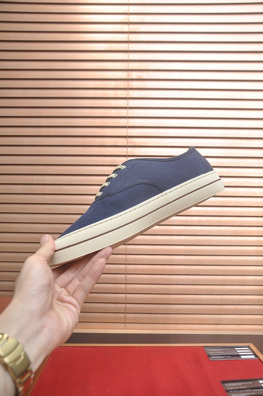Loro Piana Navy Lace-Up Sneakers — back