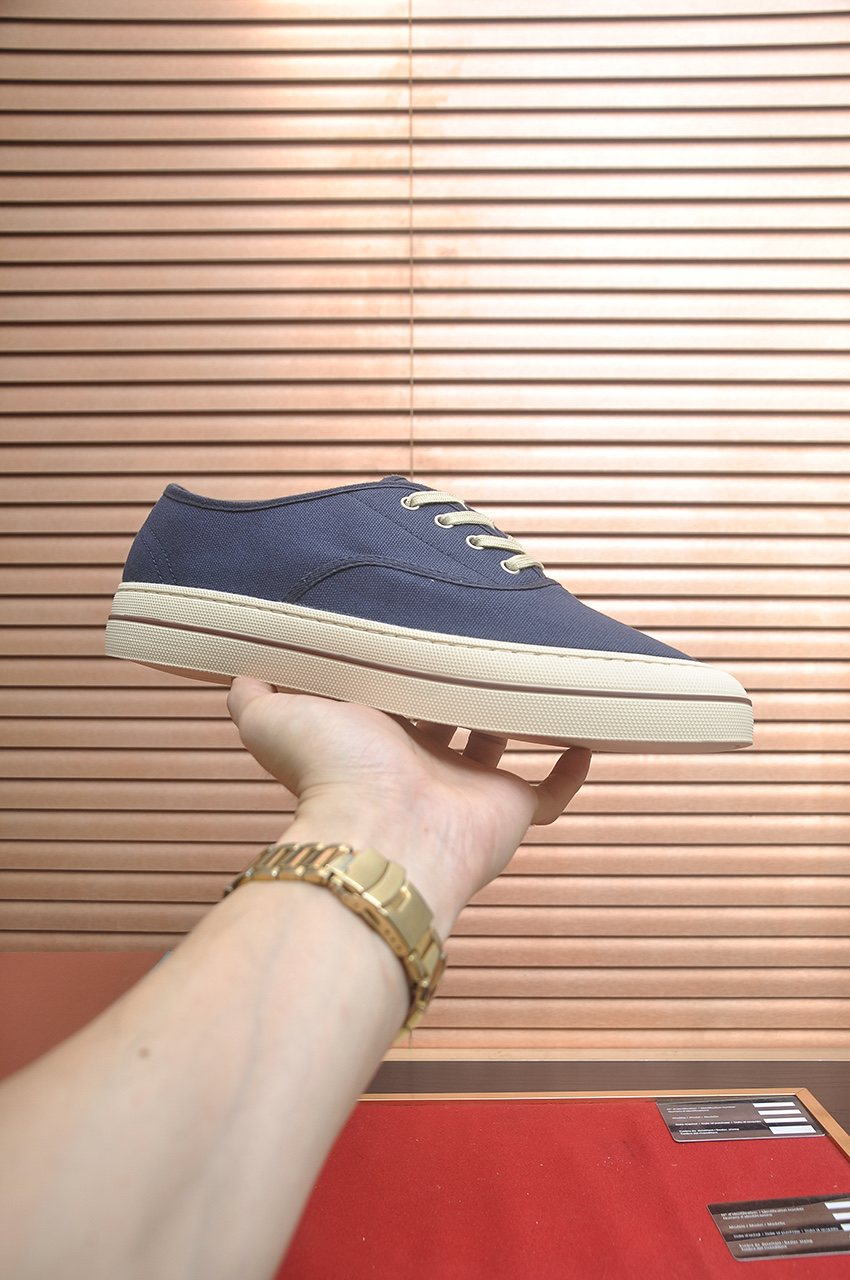 Loro Piana Navy Lace-Up Sneakers — side
