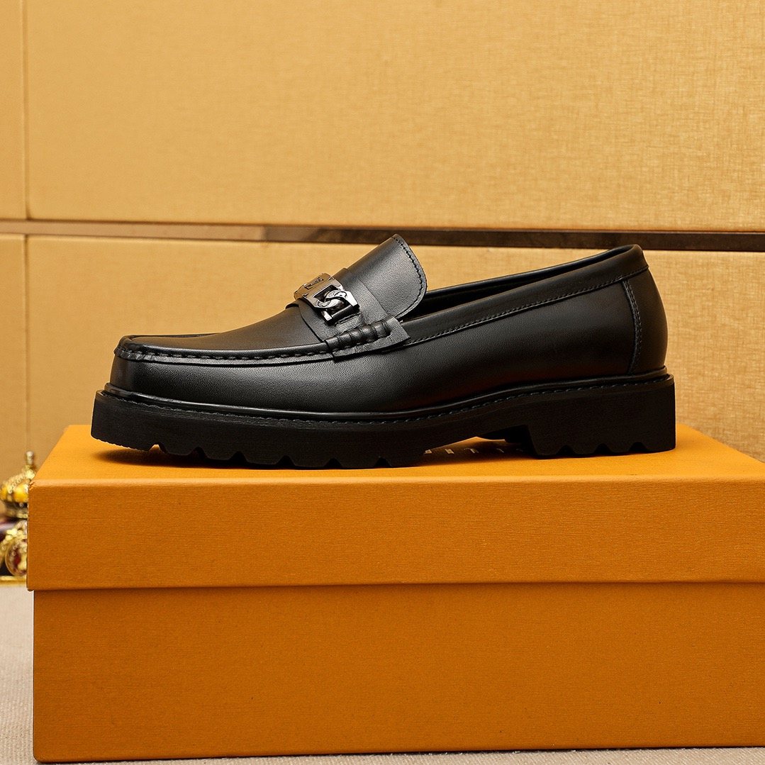 Louis Vuitton Black Metal-Bit Loafers — side
