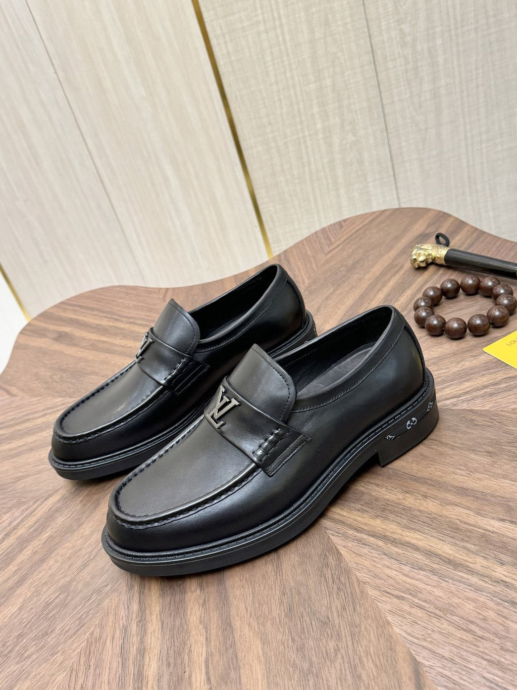 Louis Vuitton Black Metal Hardware Loafers — front