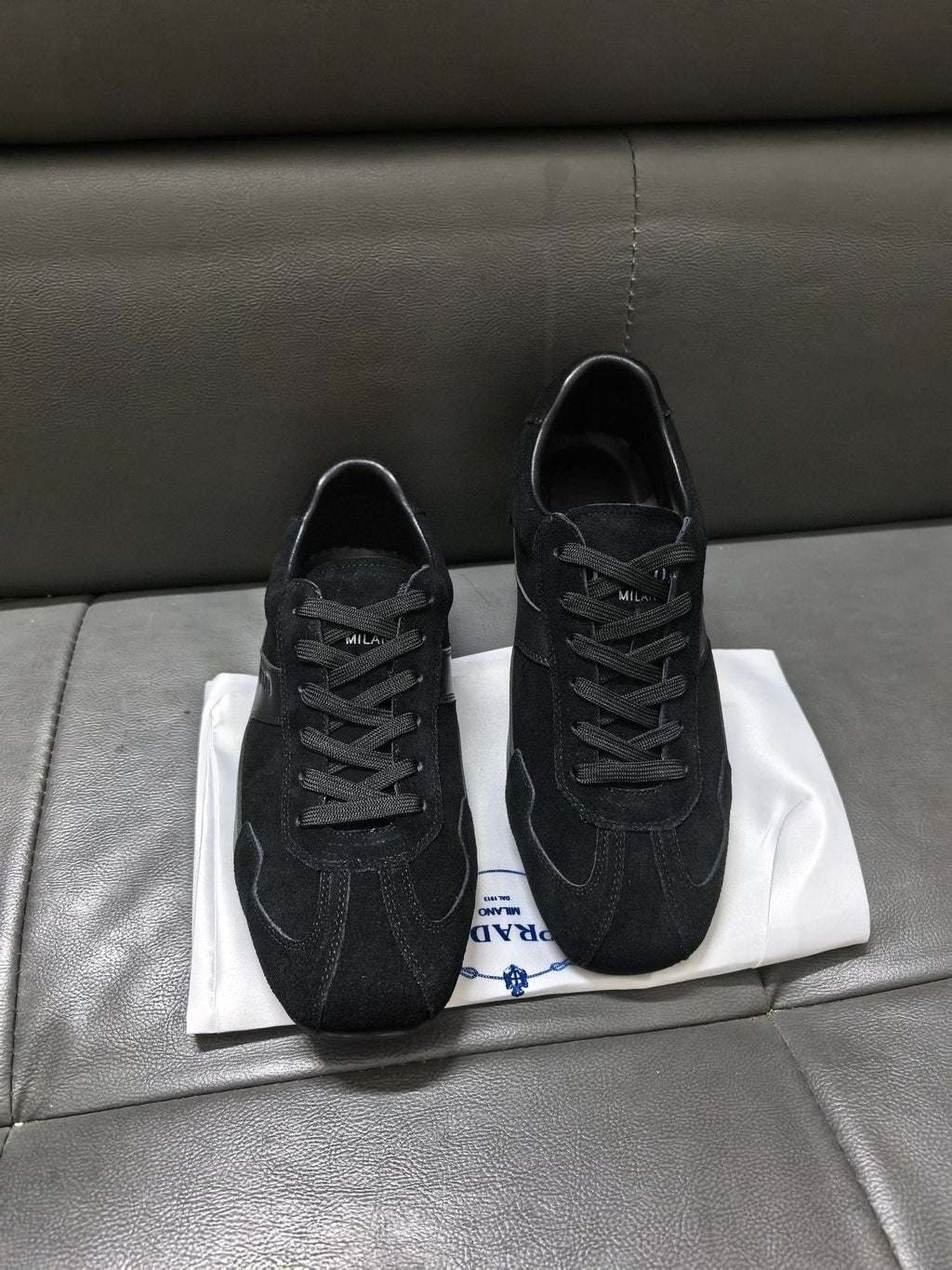 Prada Black Paneled Low-Top Sneakers — front