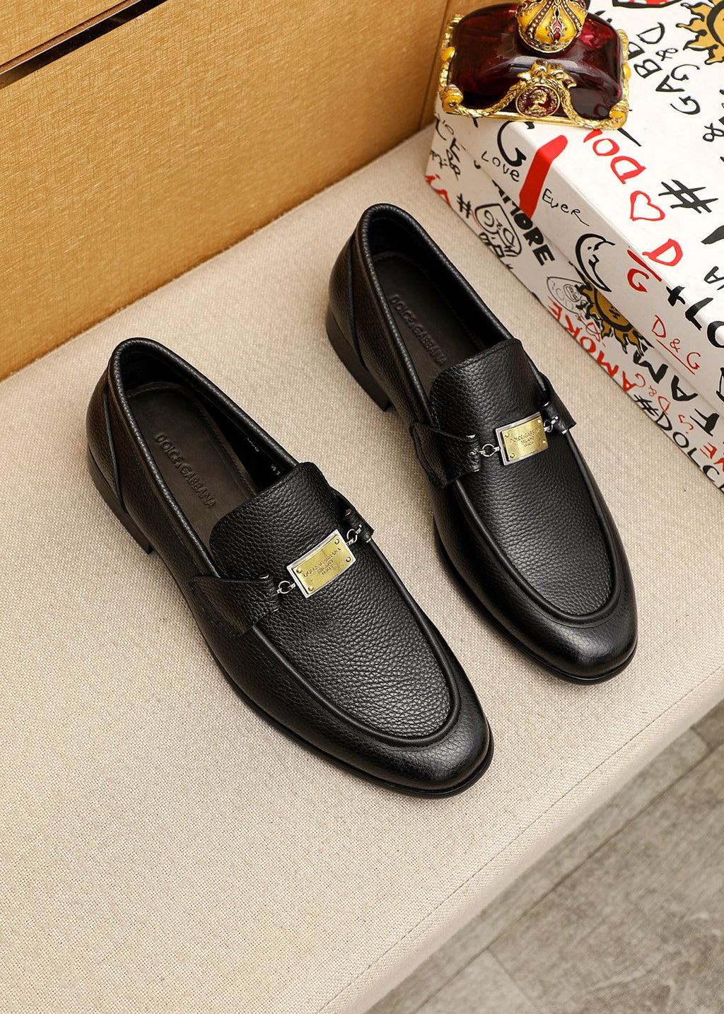 Men’s Black Gold-Tone Buckle Loafers — hero