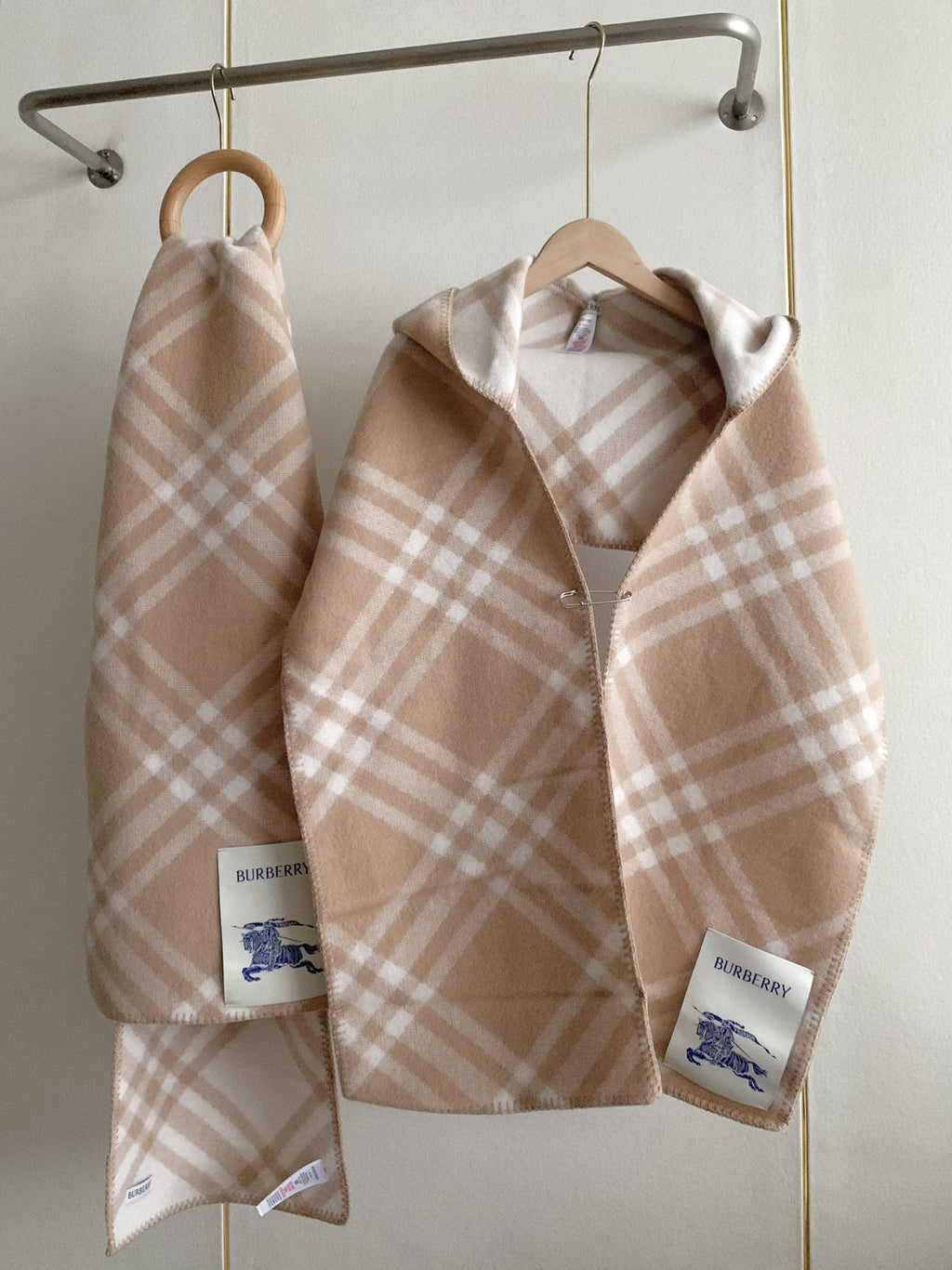 Burberry Beige Plaid Fringe Scarf — hero