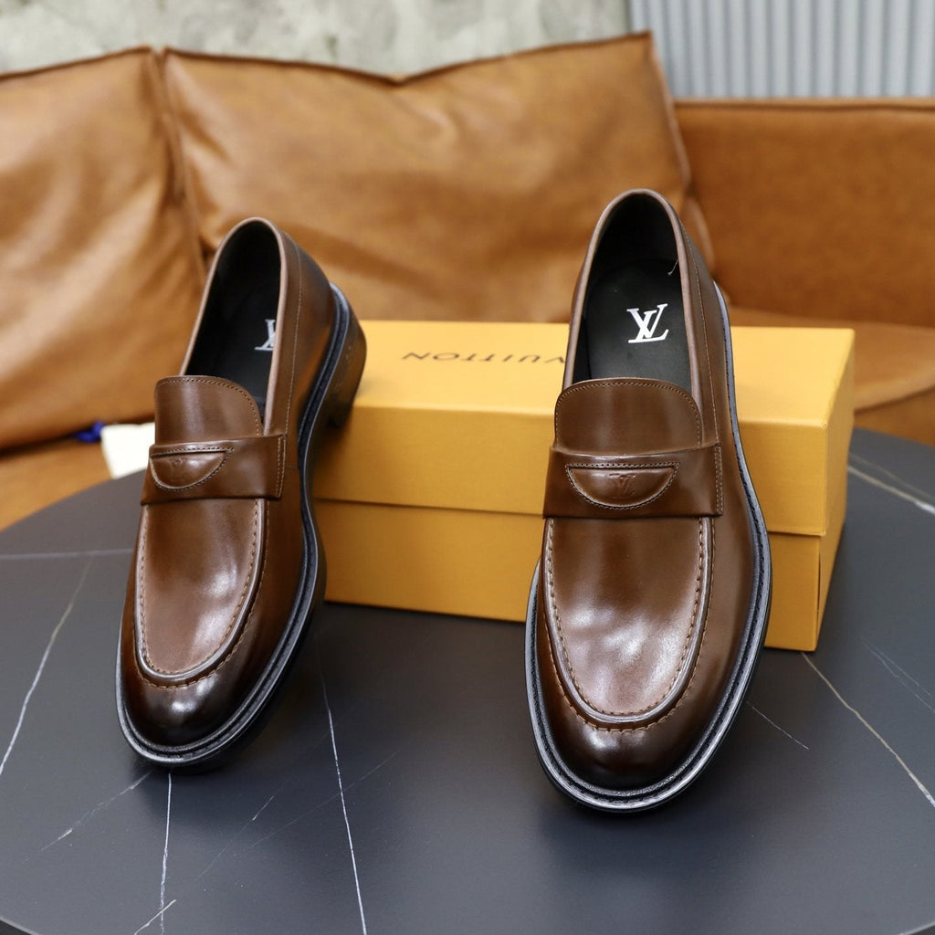 Louis Vuitton Brown Penny Loafers — front