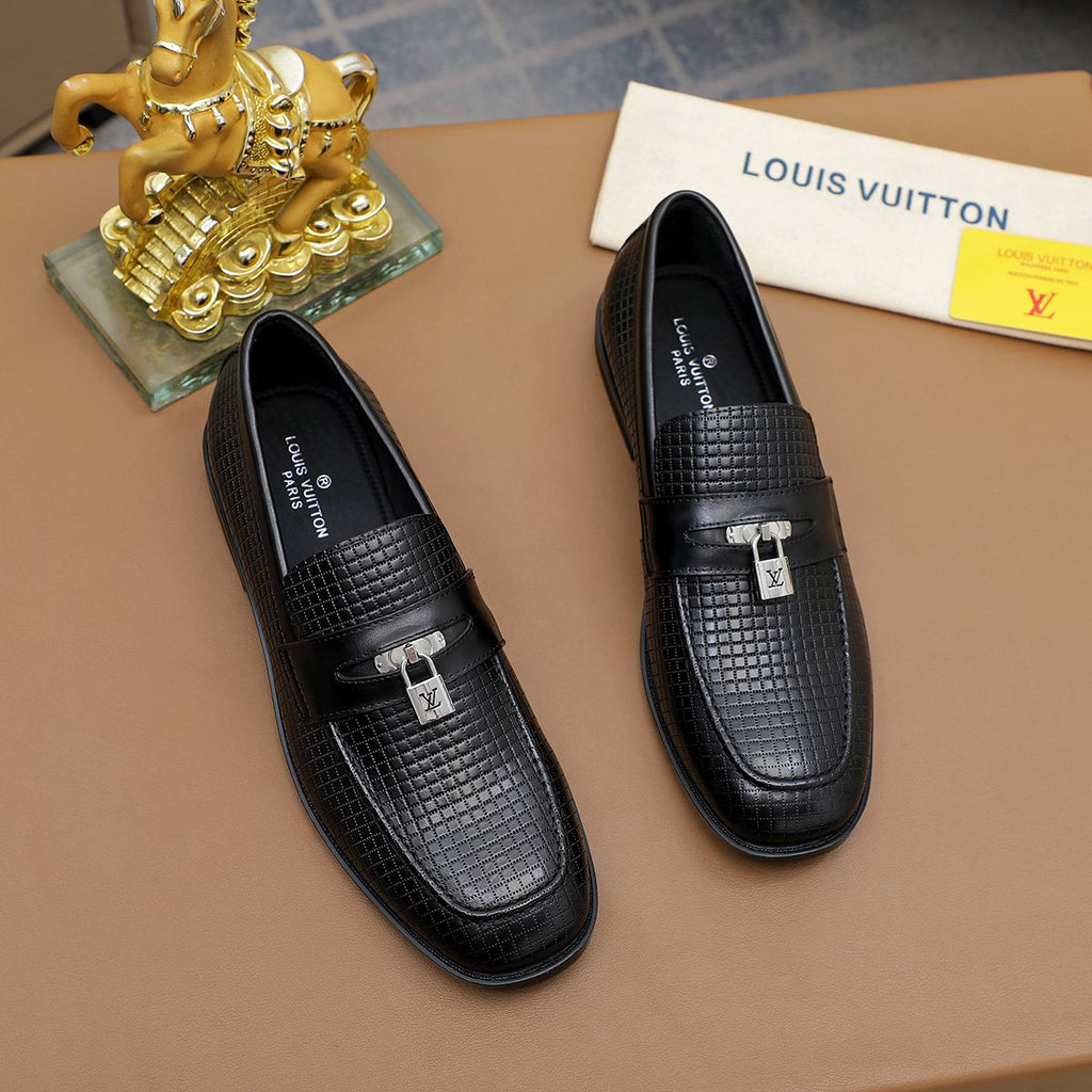 Louis Vuitton Black Textured Loafers — front