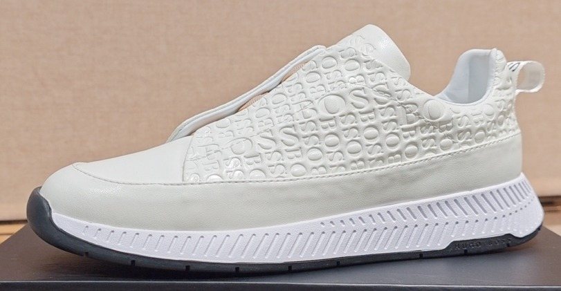 Hugo Boss White Textured Low-Top Sneakers — front