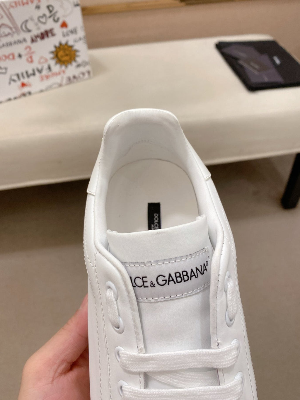 Dolce & Gabbana White Lace-Up Low-Top Sneakers — detail