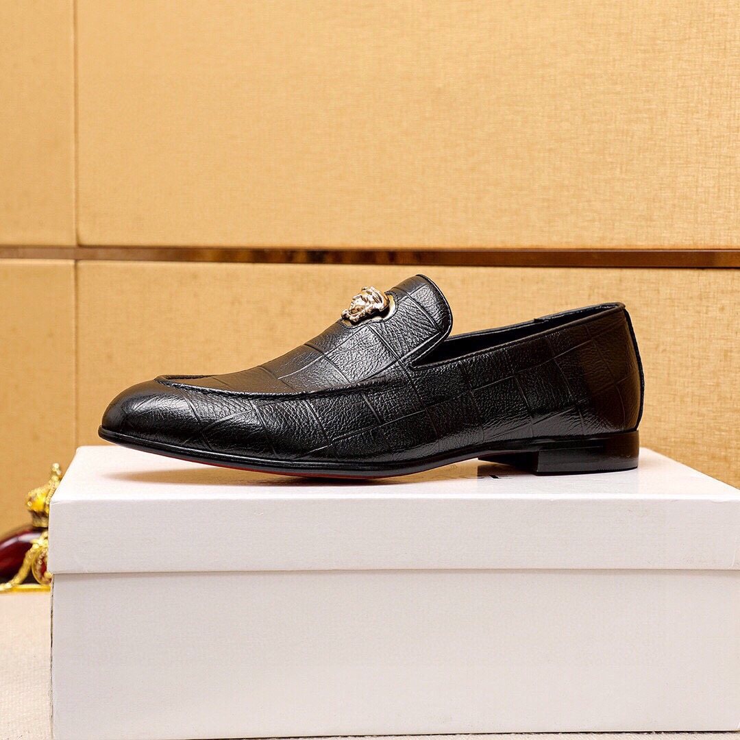 Versace Black Embossed Hardware Loafers — side