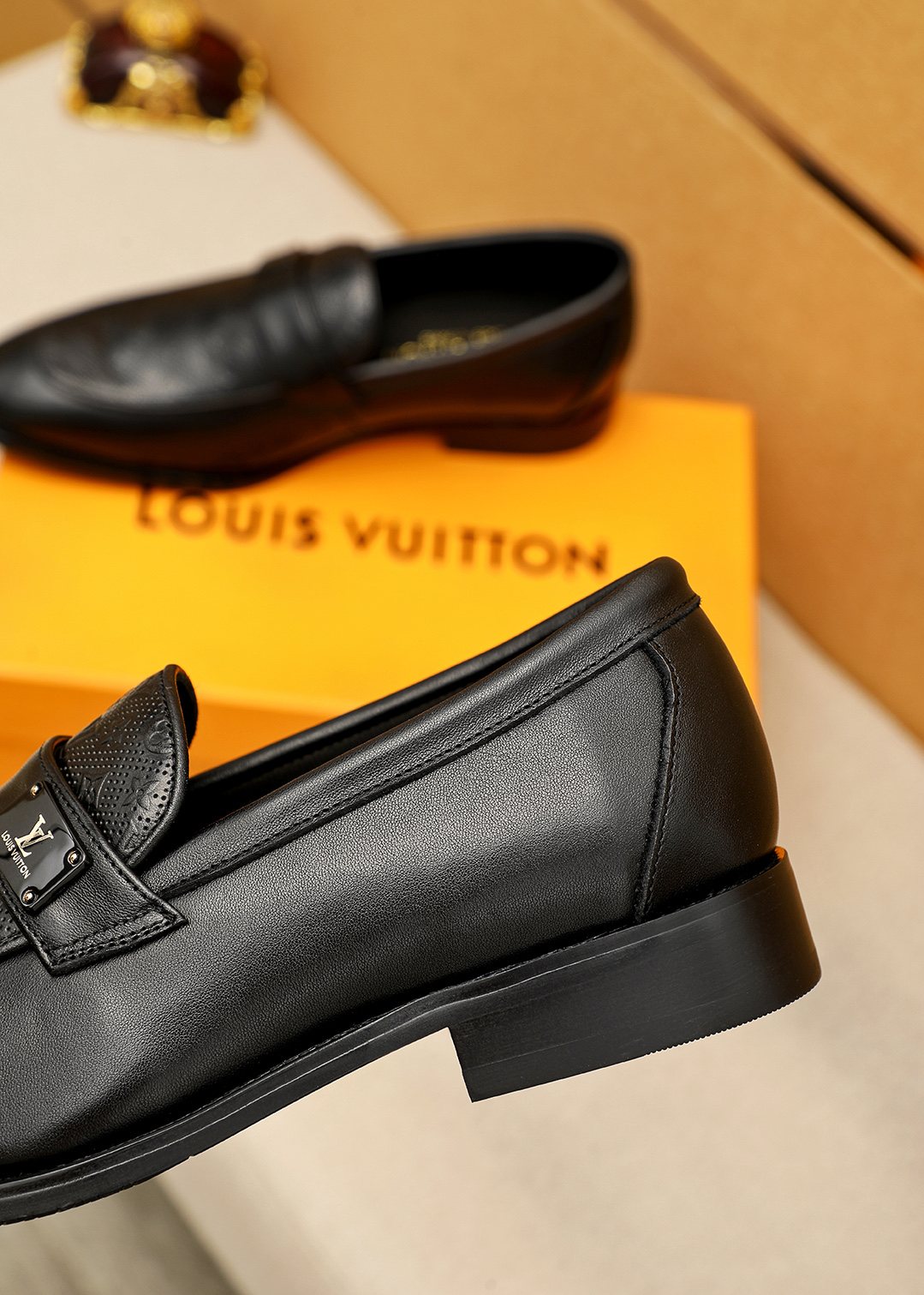 Louis Vuitton Black Embossed Loafers — detail