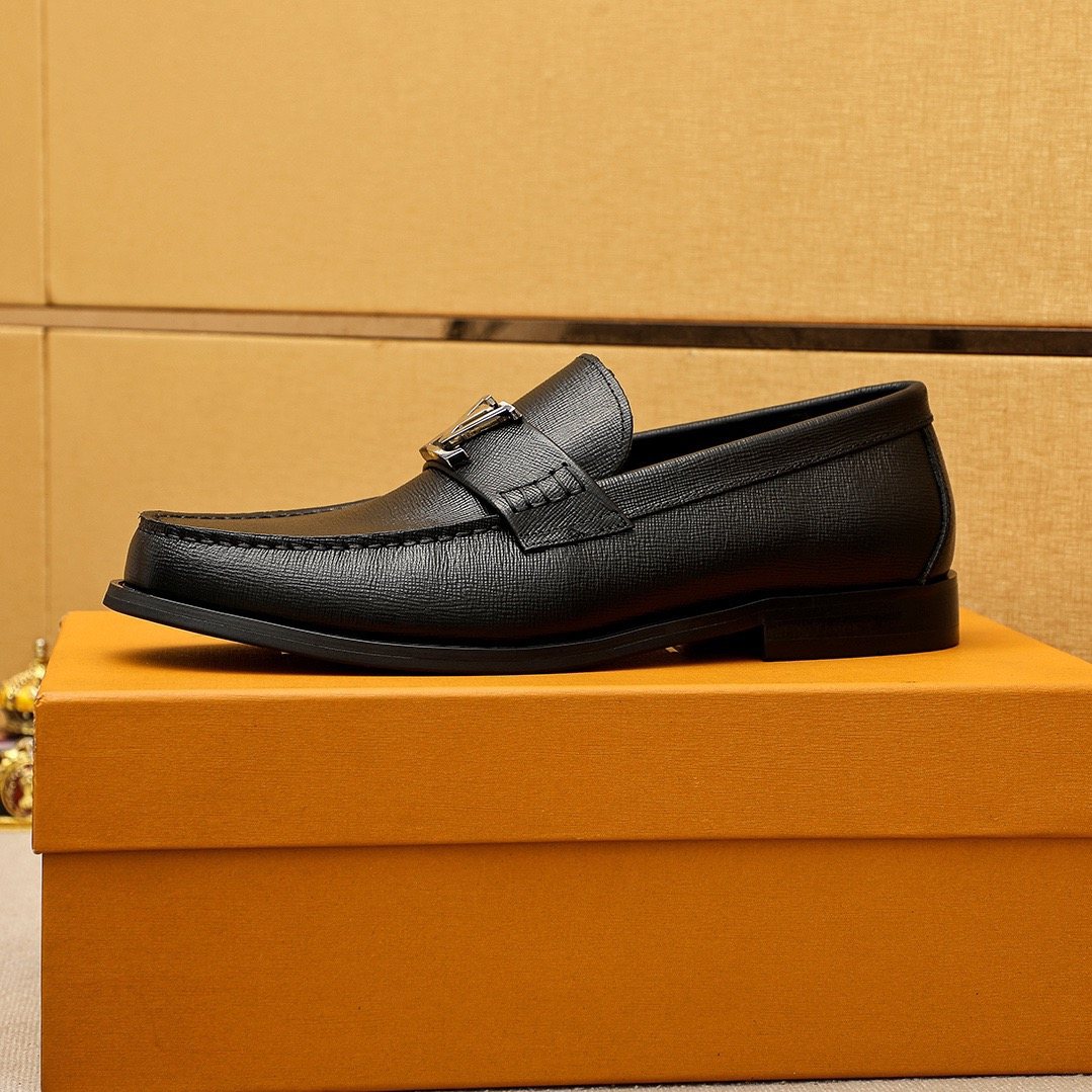 Louis Vuitton Black Leather Buckle Loafers — side