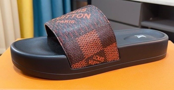 Louis Vuitton Brown Checked Slide Sandals — hero