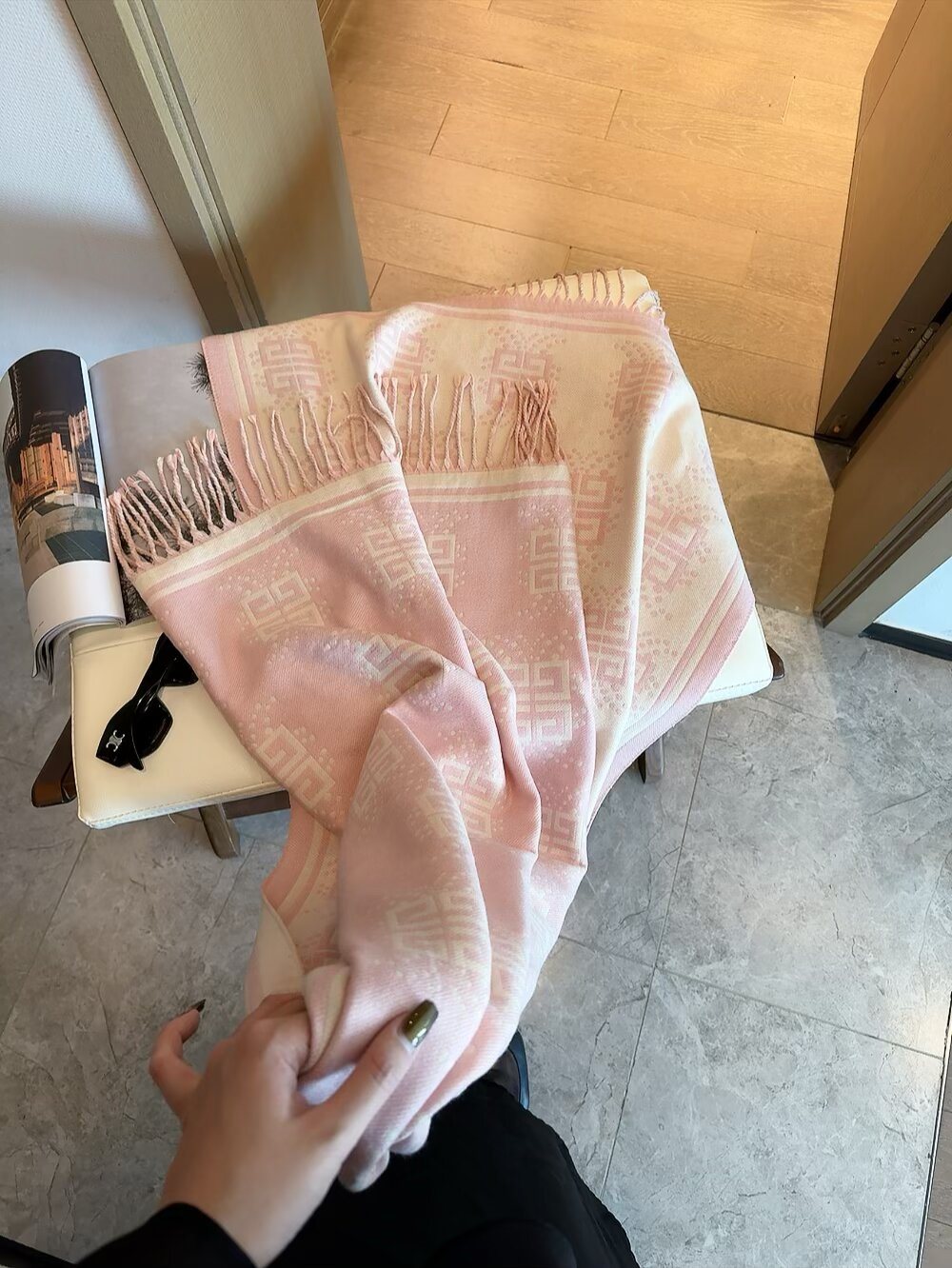 Givenchy Geometric Monogram Fringe Scarf — front