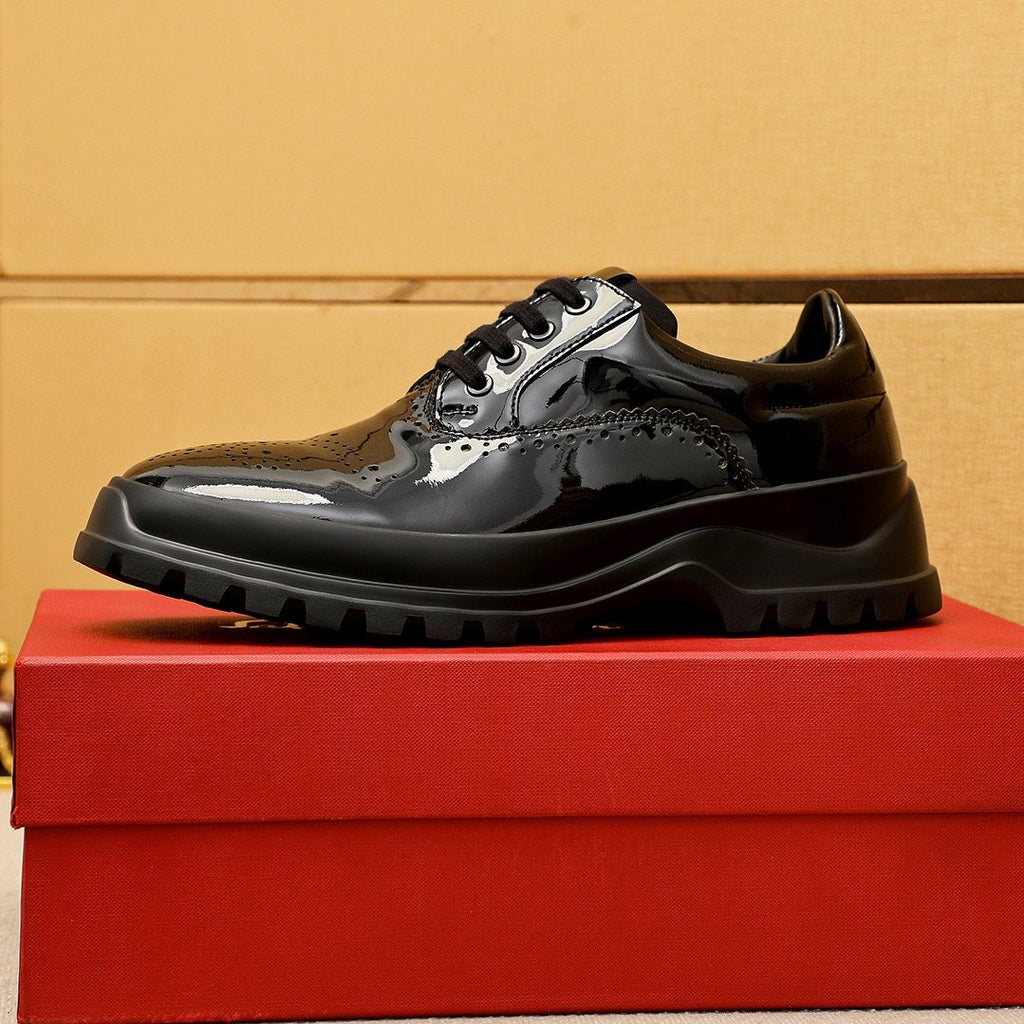 Ferragamo Black Patent Lace-Up Shoes — side