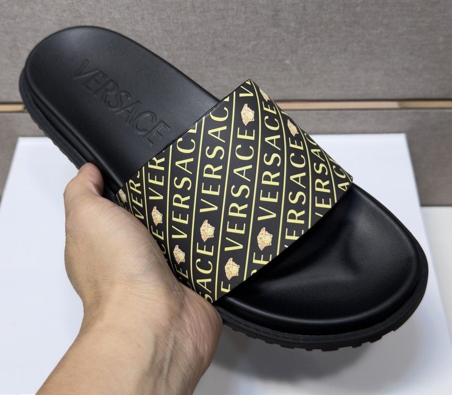 Versace Patterned Strap Slide Sandals — front