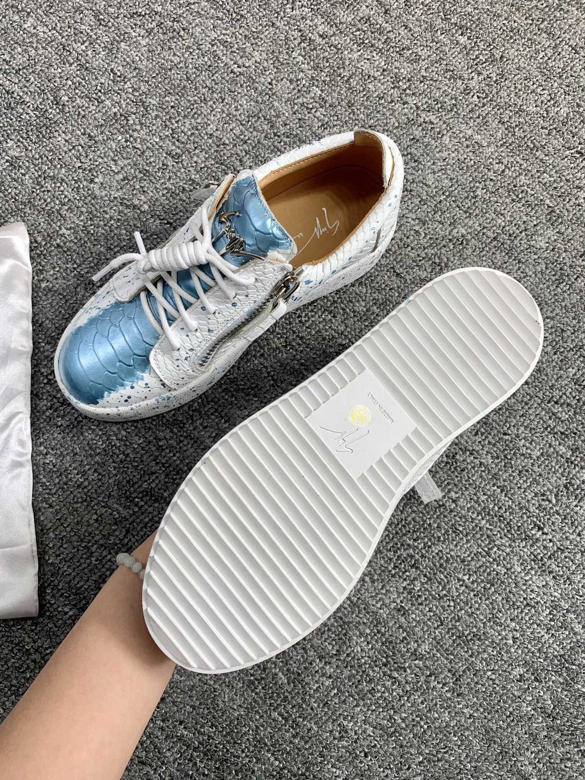 Giuseppe Zanotti Blue Speckle Low-Top Sneakers — side