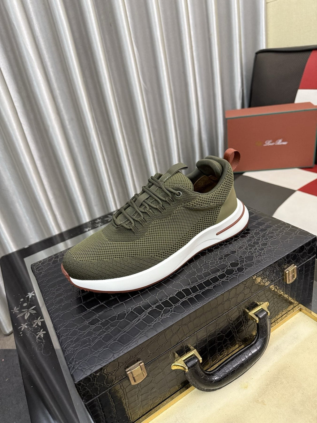 Olive Green Mesh-Like Low-Top Sneakers — front
