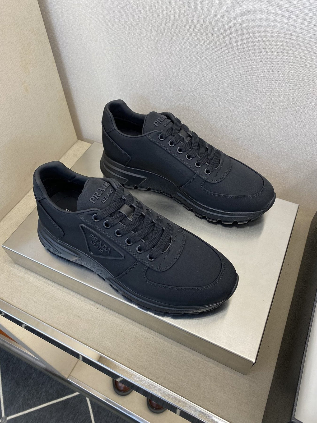 Prada Black Lace-Up Sneakers — front