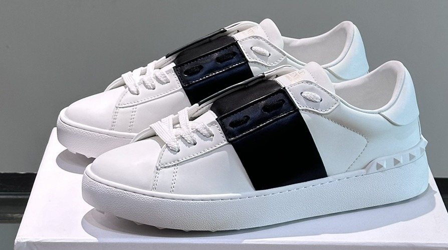 Valentino White Sneakers with Black Strap — front