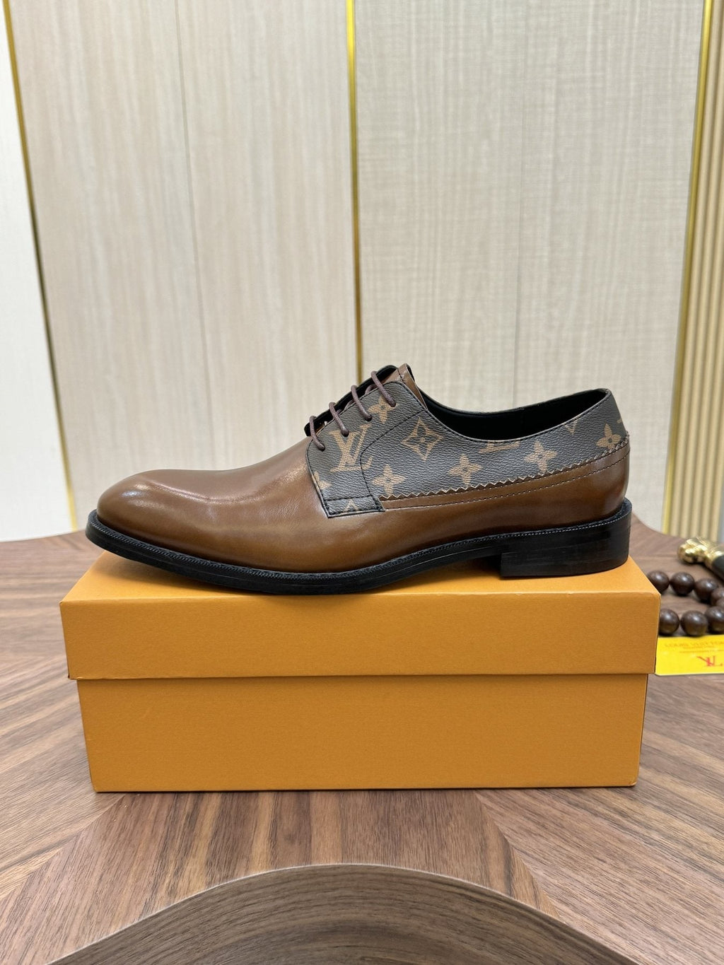 Louis Vuitton Brown Monogram Lace-Up Dress Shoes — side