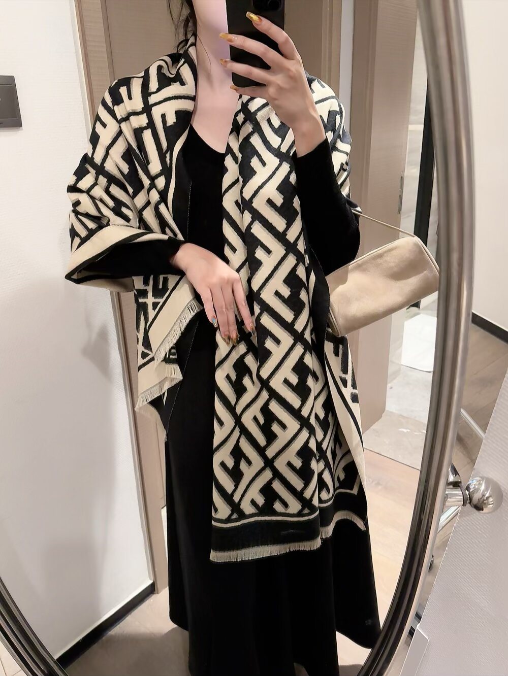 Fendi Geometric Monogram Fringe Scarf — hero