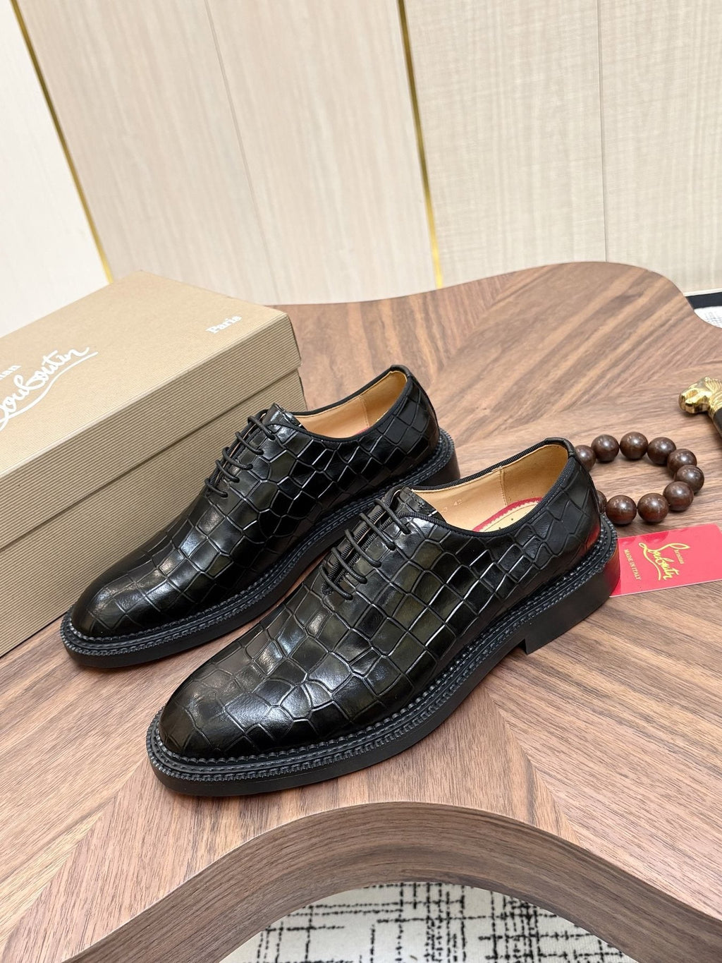 Black Embossed Lace-Up Dress Shoes — model