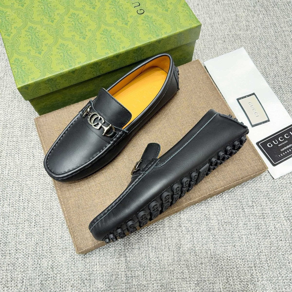 GUCCI Black Metal-Detail Loafers — side