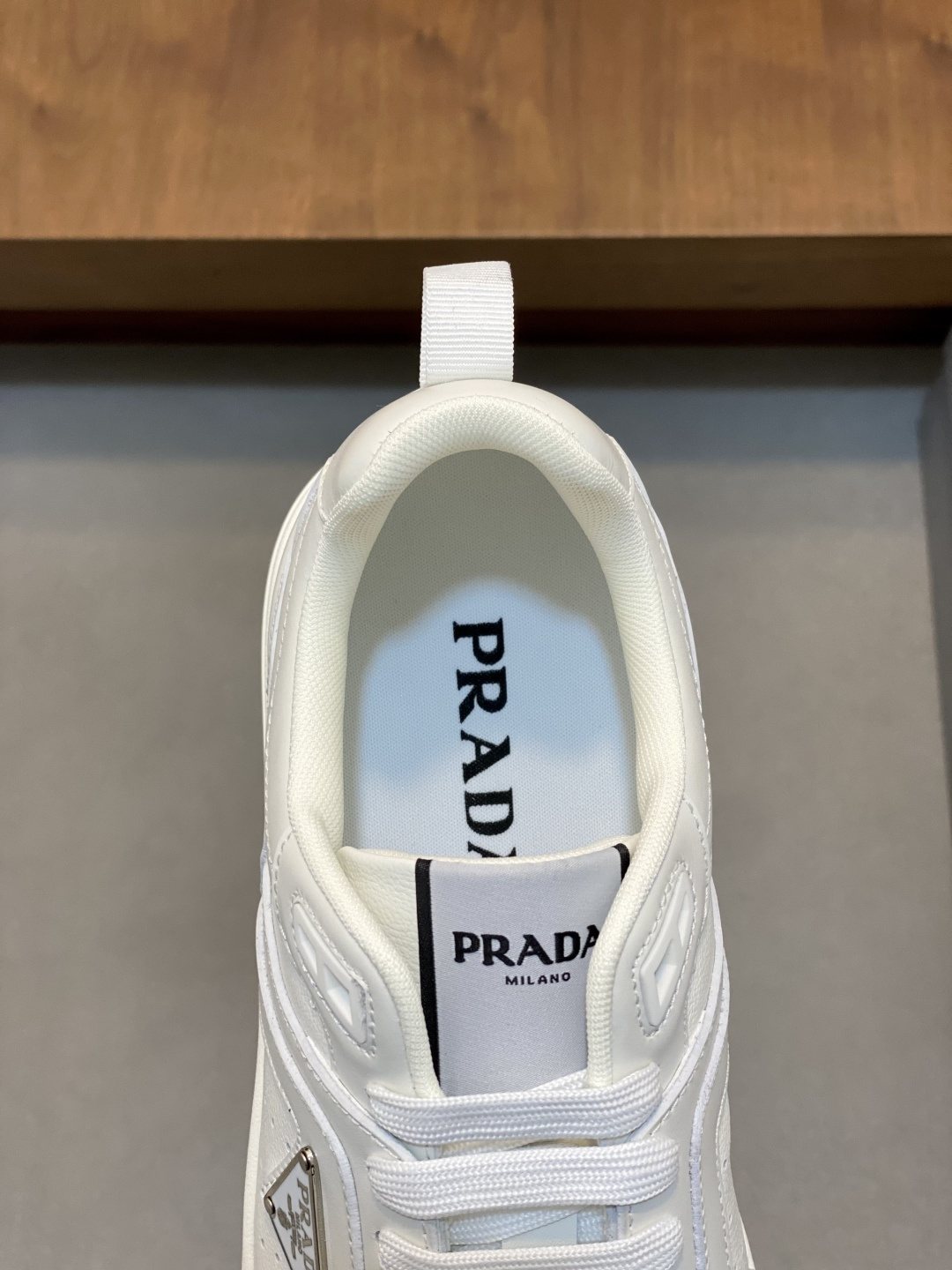 Prada White Leather Panel Sneakers — label