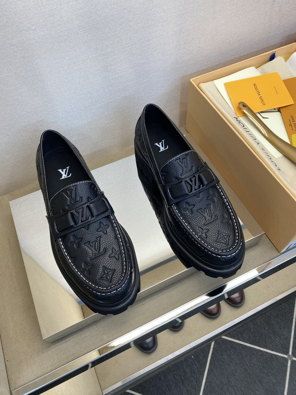 Louis Vuitton Black Monogram Lug Sole Loafers — hero