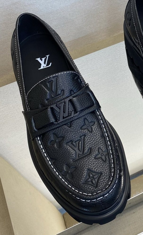 Louis Vuitton Black Monogram Lug Sole Loafers — front