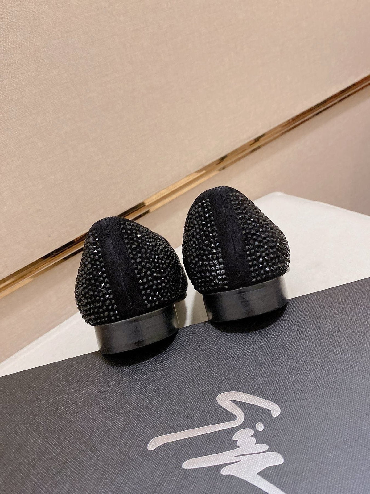 Giuseppe Zanotti Black Rhinestone Loafers — back