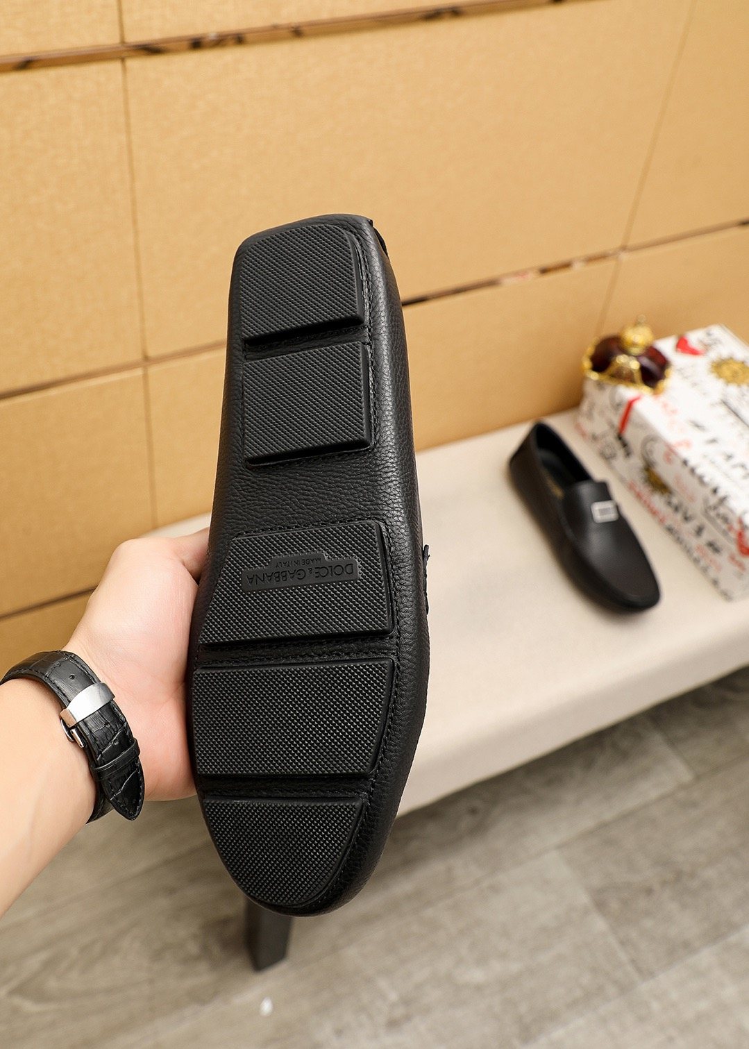 Dolce & Gabbana Black Metal-Accent Slip-On Loafers — detail