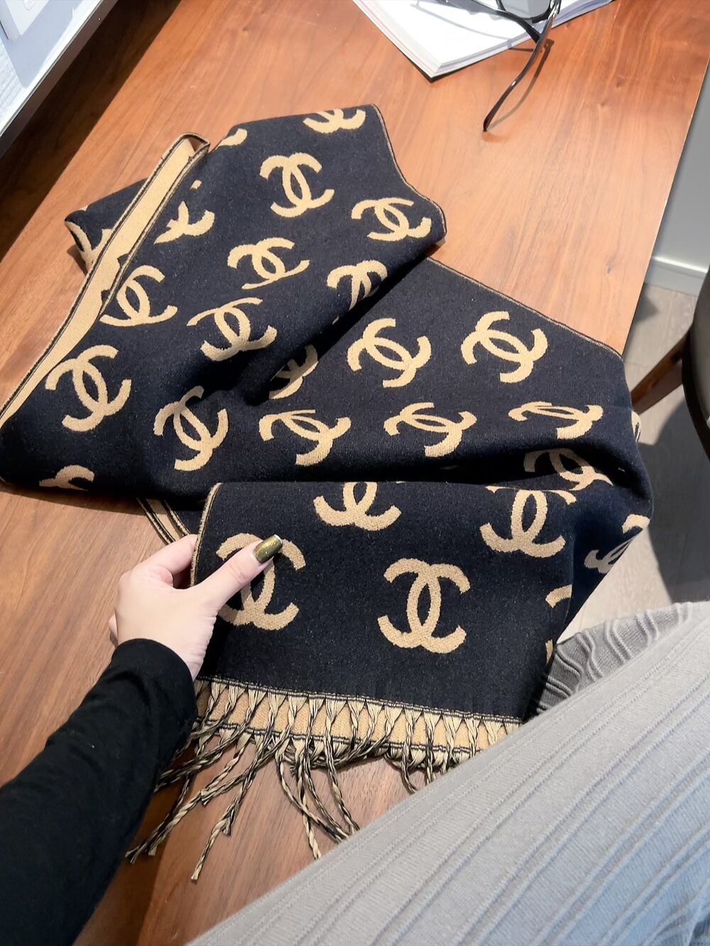 Chanel Interlocking Motif Fringed Scarf — hero