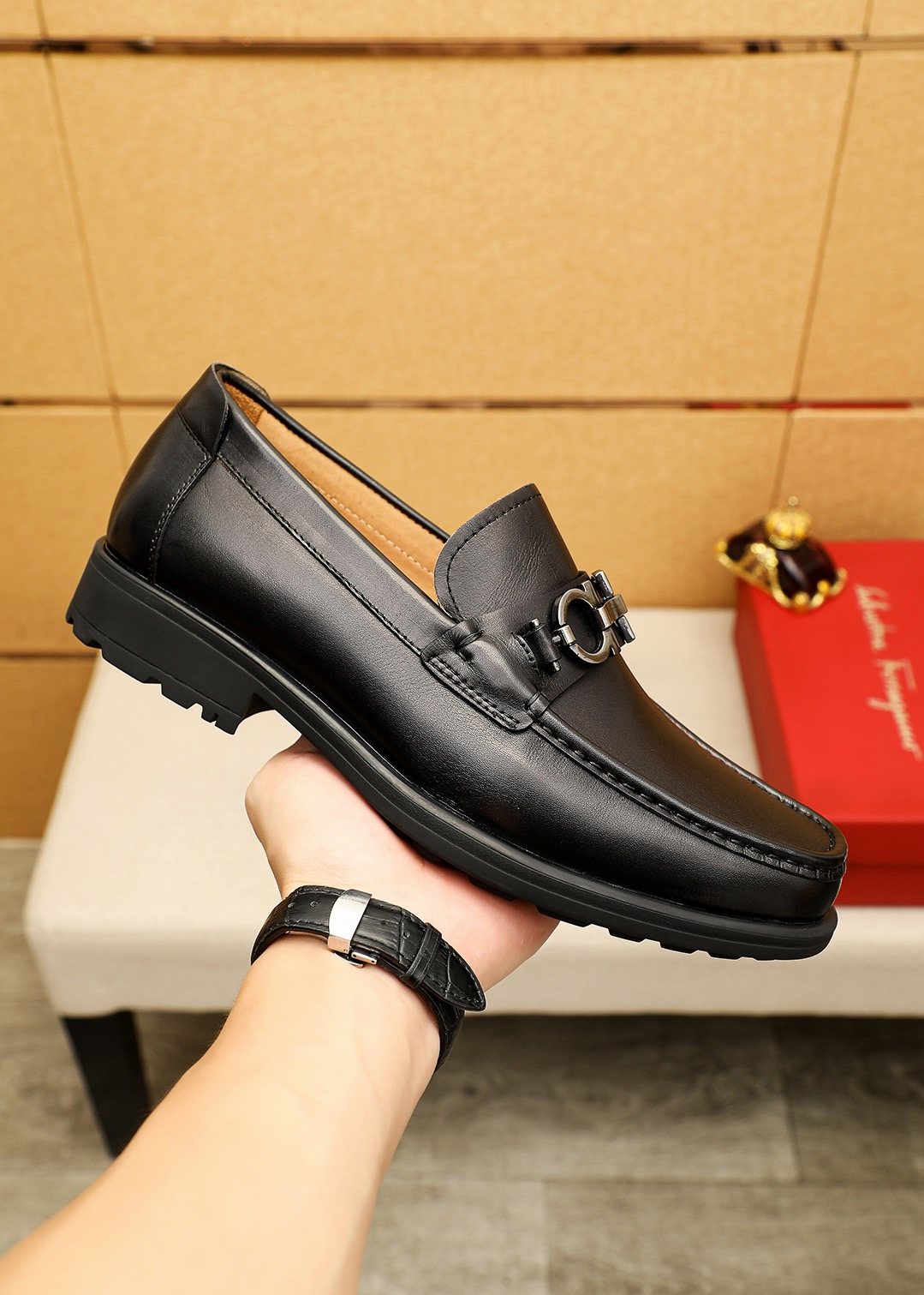 Ferragamo Black Bit Loafers — model