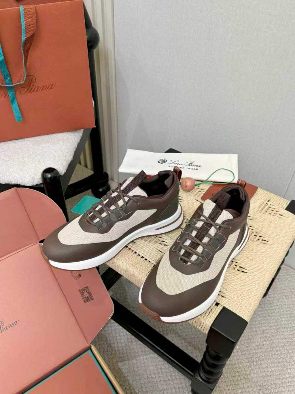 Loro Piana Brown and Cream Low-Top Sneakers — front