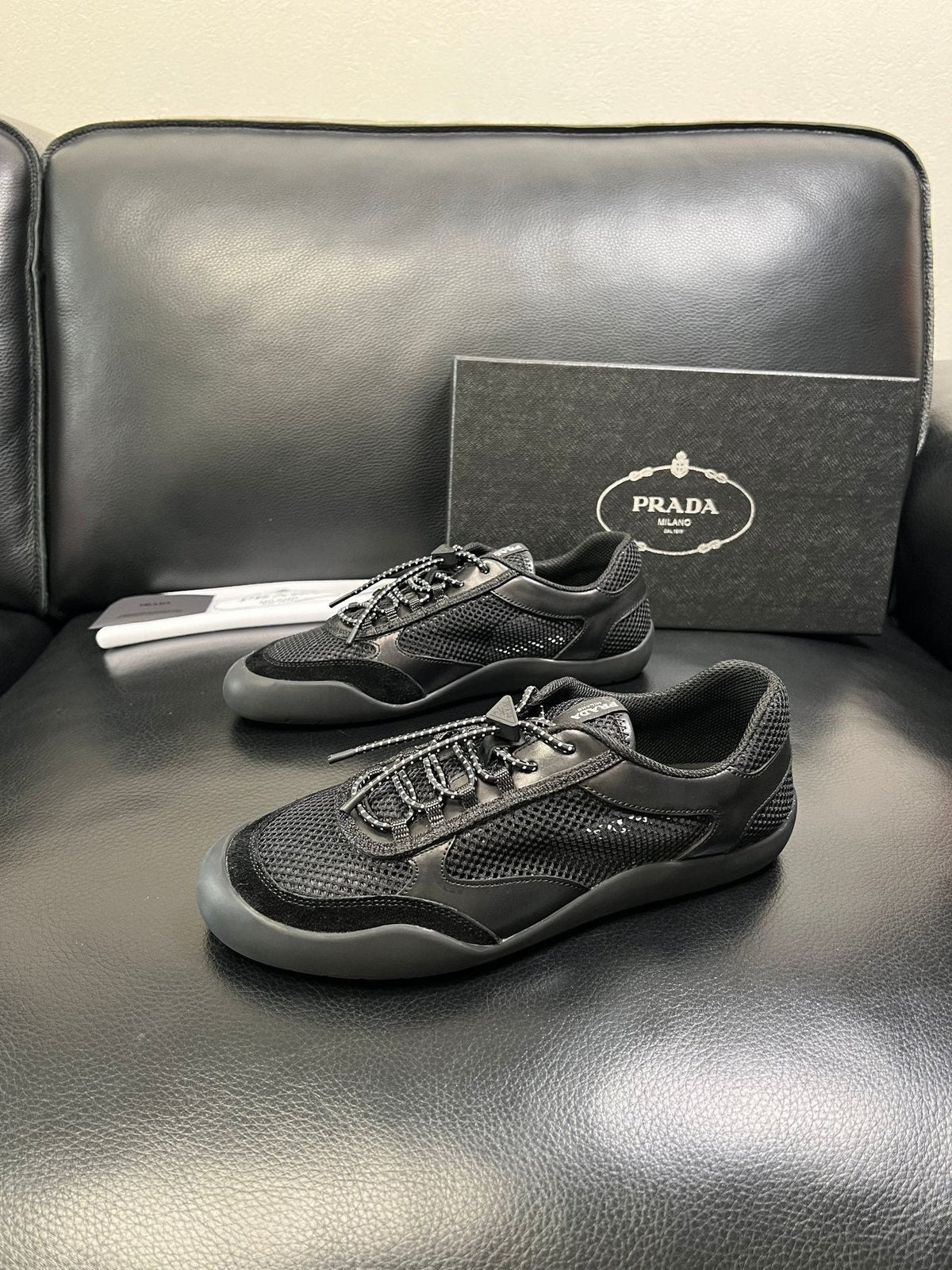 Prada Black and Charcoal Gray Sneakers — side