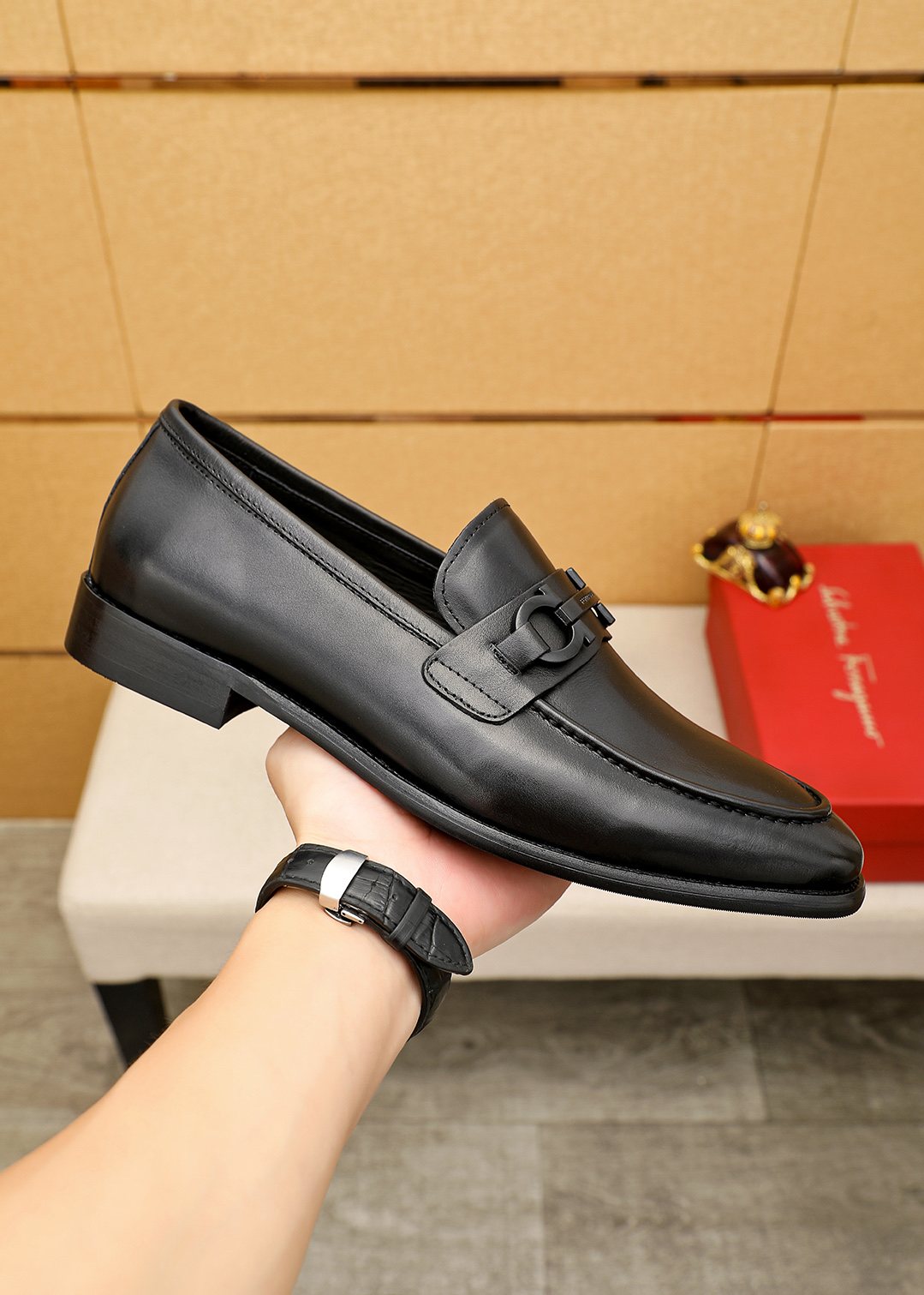 Ferragamo Black Leather Loafers — model