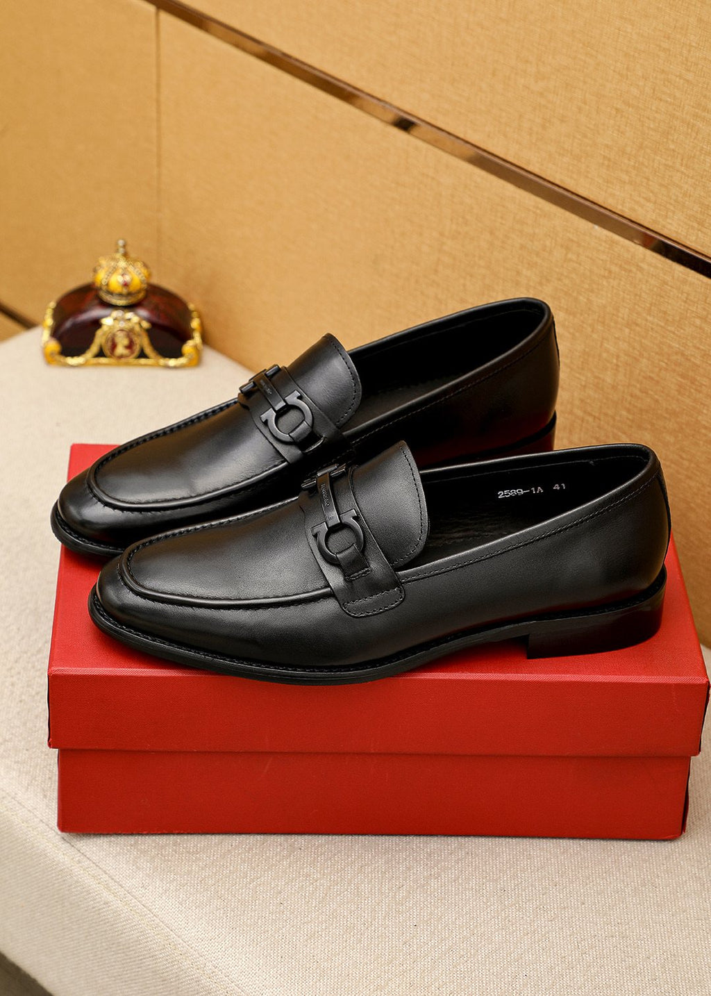Ferragamo Black Leather Loafers — front