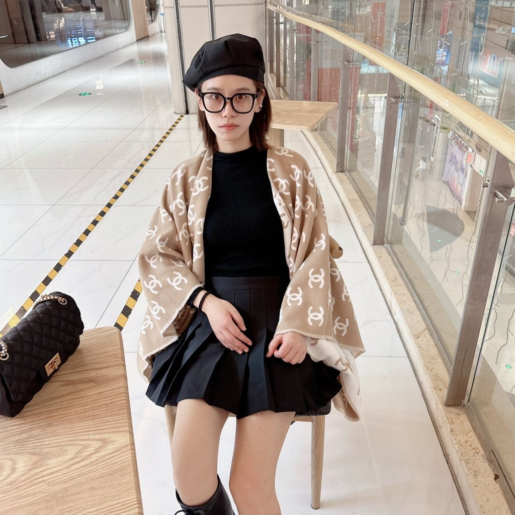 Chanel Fringed Motif Shawl — model
